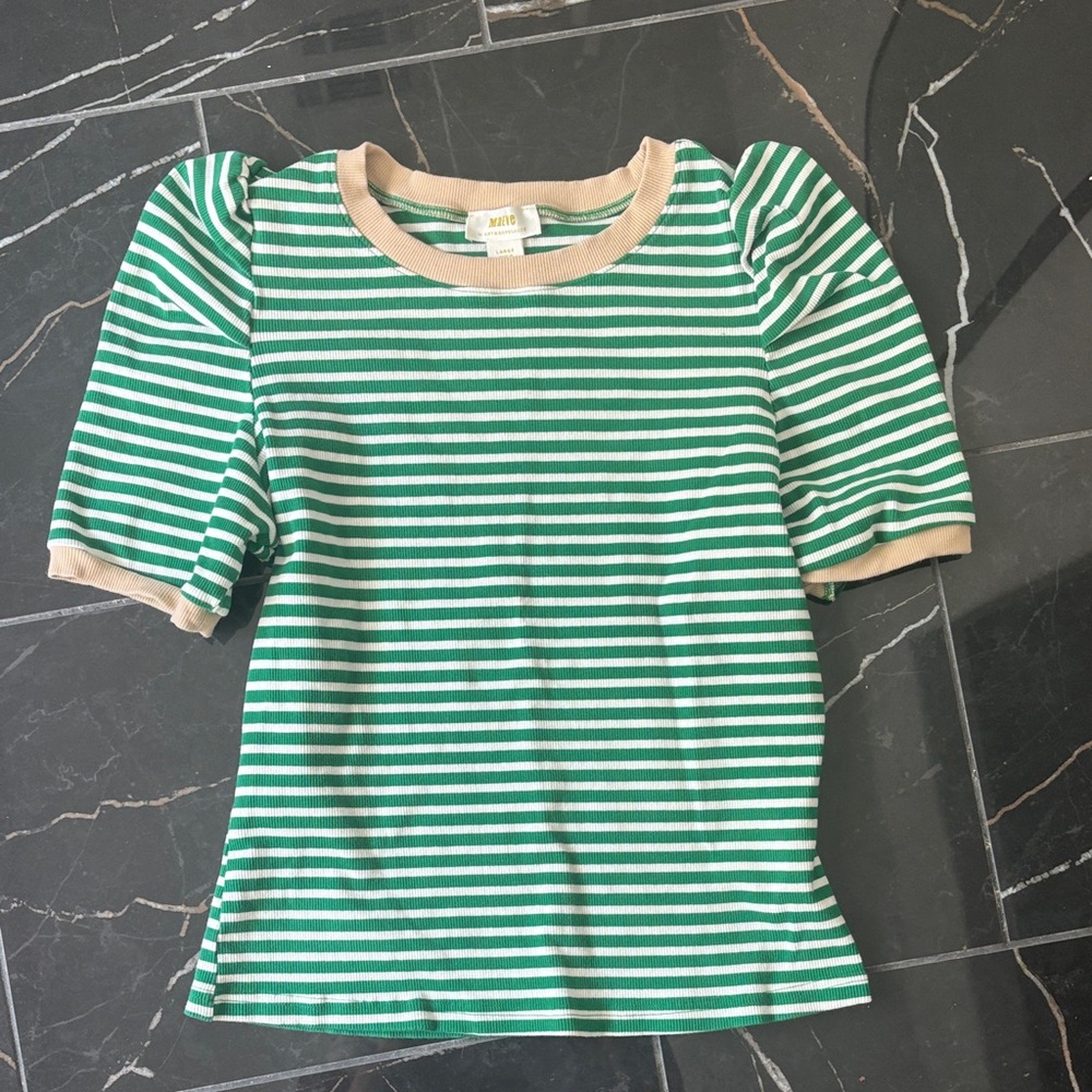Anthropologie Green and Cream Striped womens Tee